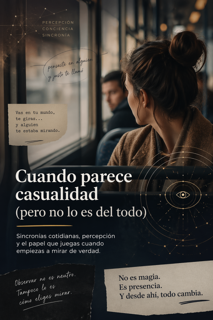 Mujer en un autobús se gira al sentir una mirada, escena cotidiana que refleja una sincronía y la percepción consciente.